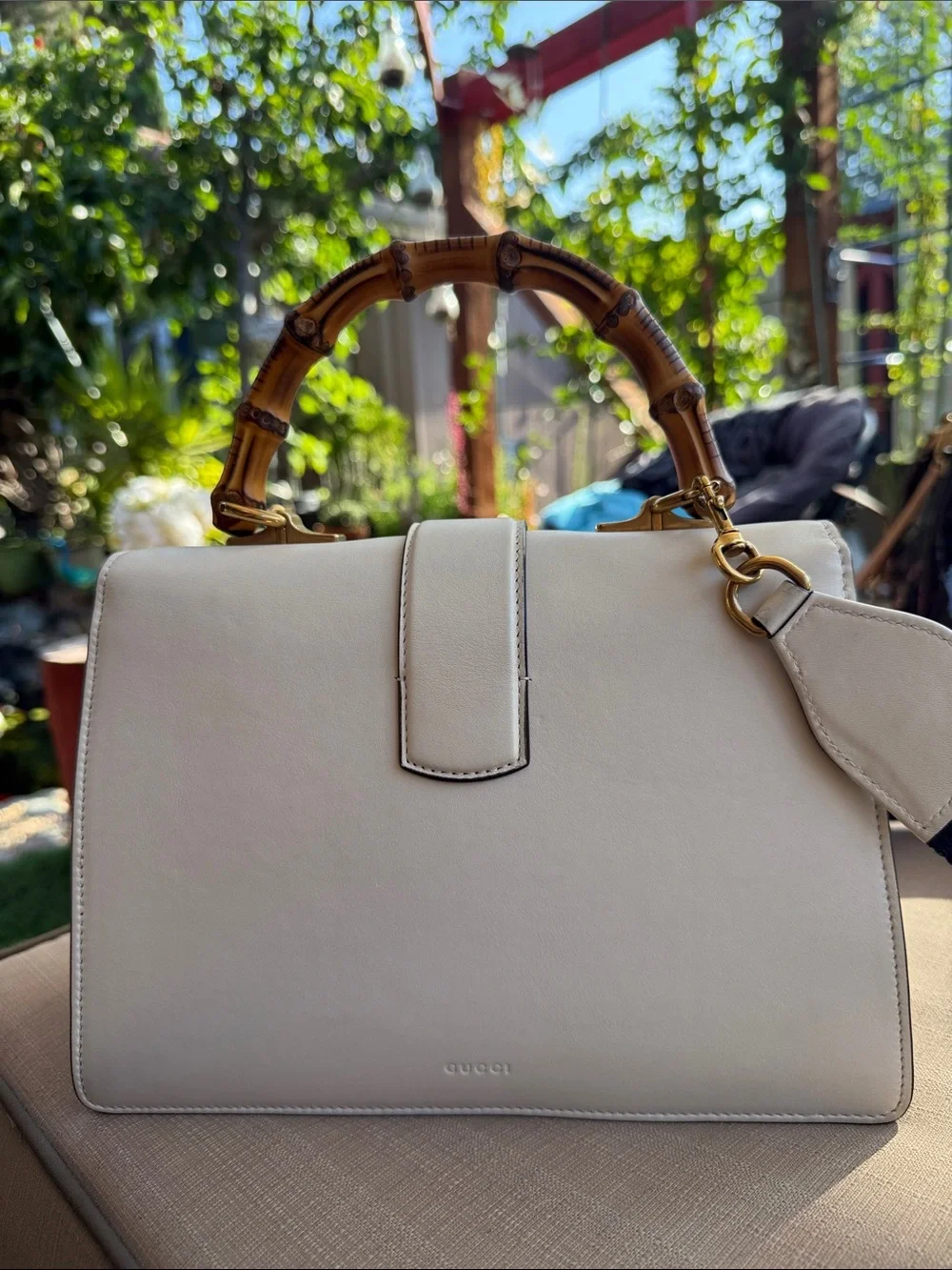 Gucci Bamboo-Handle Tricolor Top-Handle Bag - White, Navy & Red